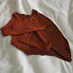 Elegant Long Sleeve Rust Dress